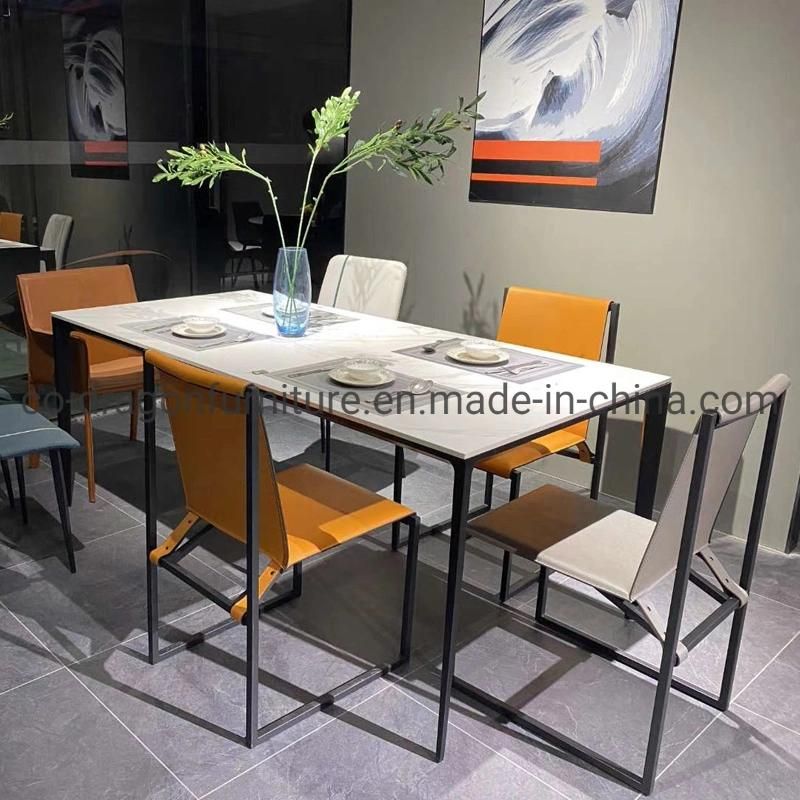 Modern High Back Home Furniture Metal Legs Leather Dining Chair