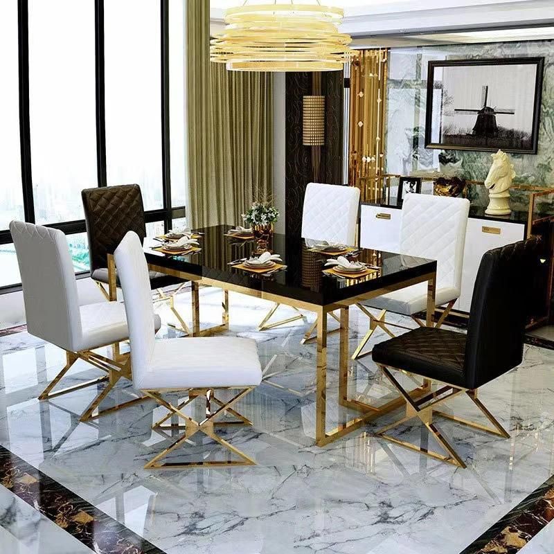 Wholesale Modern Luxury Design Glass Top Dining Room Table Stainless Steel Dining Table Set