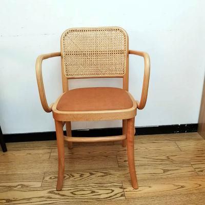 Kvj-6537 PU Seat Wooden Rattan Hoffman Armchair