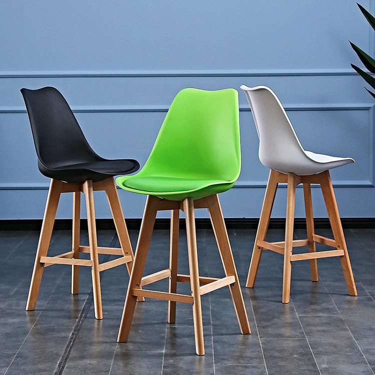 White Bar Chair Plastic Backrest Cushions Cheap Modern Style Wooden Bar Chair