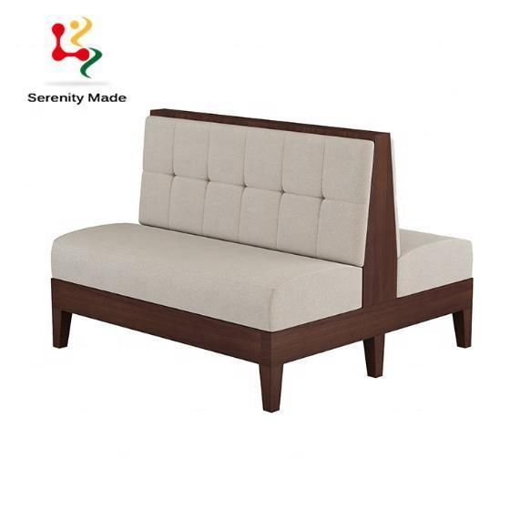 New Design Fast Food Restaurant Cafe Use Double Sides Fabric Leather Upholstery Seating Wood Frame Booth Sofa