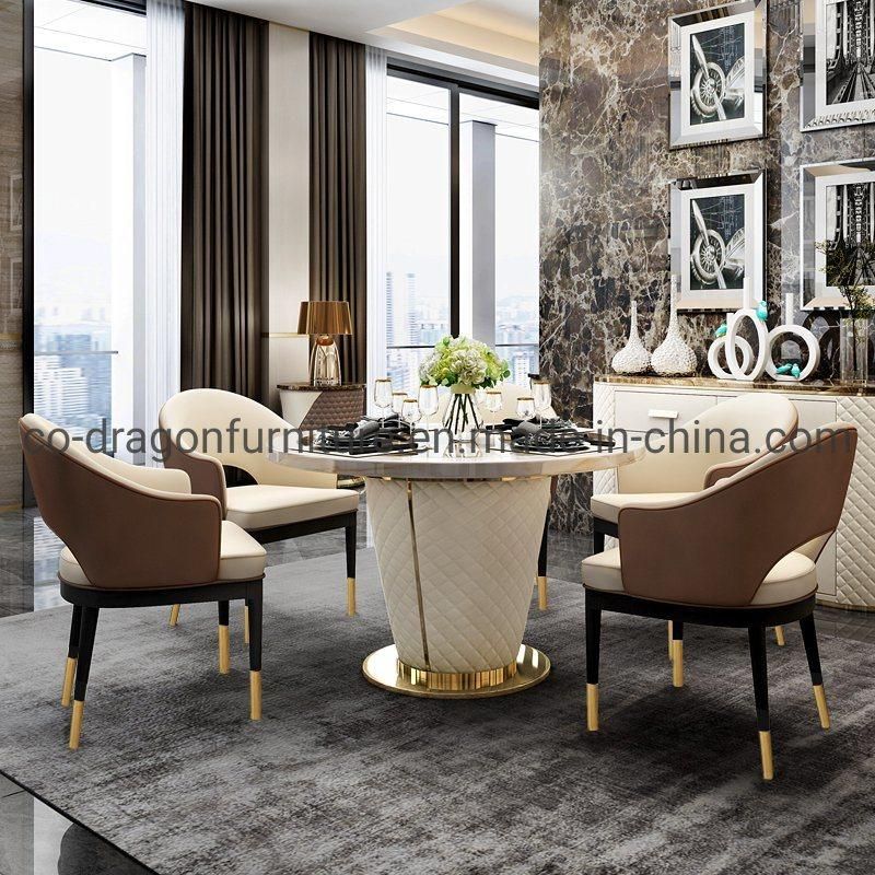 Luxury Dining Furniture Steel Leather Frame Dining Table with Top