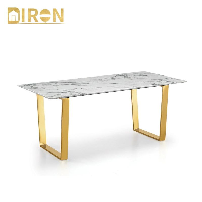 Hot Sale Home Furniture Golden Stainless Steel Material Frame Dining Table