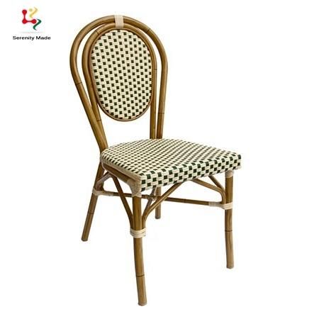 Aluminium Frame Wood-Look Outdoor Woven PE Rattan Restaurant Chair