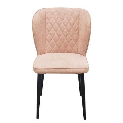 European Modern Design Dining Room Furniture Ergonomic Pink Fabric Iron Leg Dining Chair