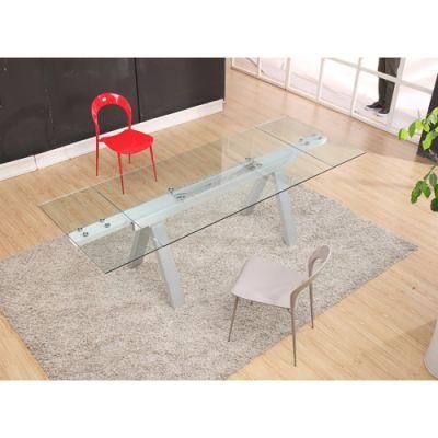 Modern Extension Home Furniture Table Glass Top Dining Table