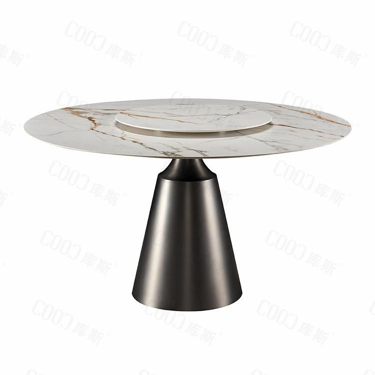 Marble Dining Table 8-Person Round Turntable White Solid Wood Dining Table Circle Dining Table