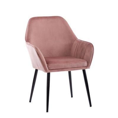 Restaurant Popular Furniture Velvet Arm Metal Legs Leisure Dining Chair