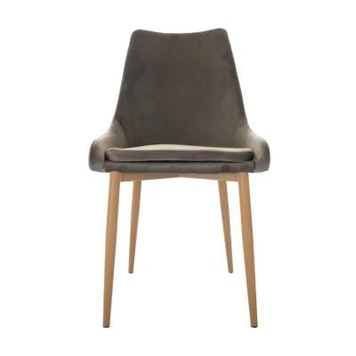 Gray Velvet Dining Chairs with Metal Legs Upholstered Cushioned Seat Lounge Chair for Living Room Bedroom