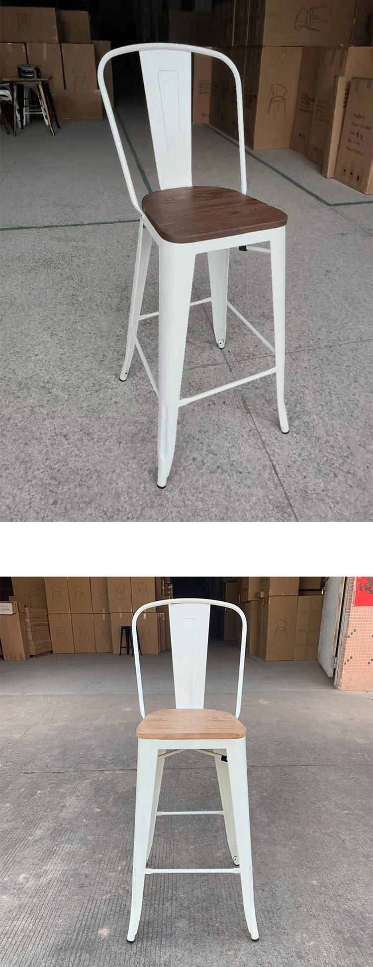 Hot Sale Nordic Design Restaurant Coffee Stool High Quality Plating Iron Frame Wooden Cushion Bar Chair with Big Backrest