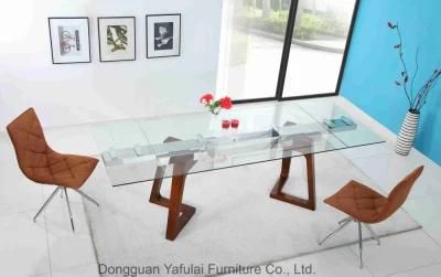 Hot Selling Classic Extension Glass Wood Dining Table Home Furniture