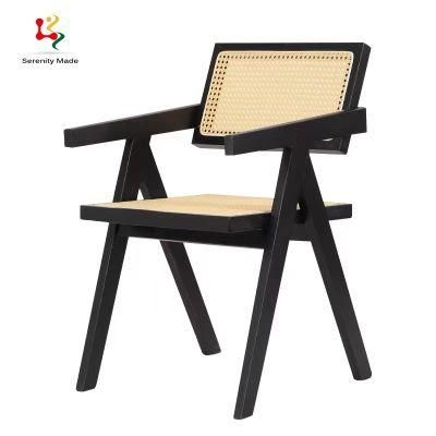 Rattan with Arm Nordic Chair Design Home Comfortable Casual Black Adult Modern Chair