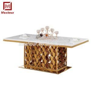 Shining Golden Stainless Steel Fish Base Marble Top Dining Table