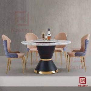 Modern Marble Top Round Dining Table with Rotating Centre
