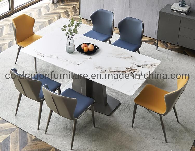 New Design Dining Furniture Steel Dining Table with Marble Top