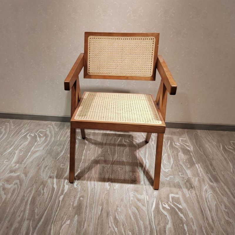 Nordic Design Wooden Real Cane Rattan Dining Chair