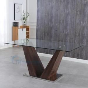 New Design Glass Top Industrial Italian Walnut Paper Simple Glass Strong Dining Table
