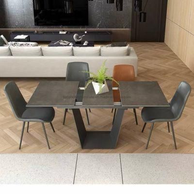 Dining Table 4 6 8 10 12 Seat Large Long Space Saving White Marble Marble Top Stainless Steel Frame Extendable Dining Table