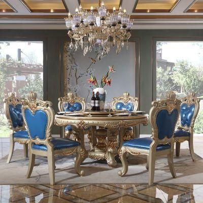 Dining Room Furniture Solid Wood Carved Round Dining Table with Sideboard in Optional Furnitures Color