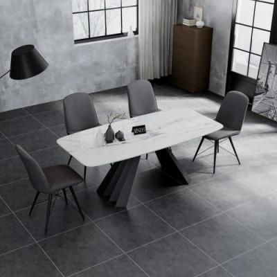 Customized Modern Rectangle Marble Dining Table Stainless Steel Restaurant Chair
