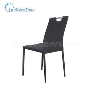 Modern PU Upholstered Fabric Simple Style Chrome Plated Legs with Handle Backrest Restaurant Outdoor Dining Chair