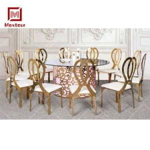 Colorful LED Glass Wedding Center 12 Chair Dining Table Set
