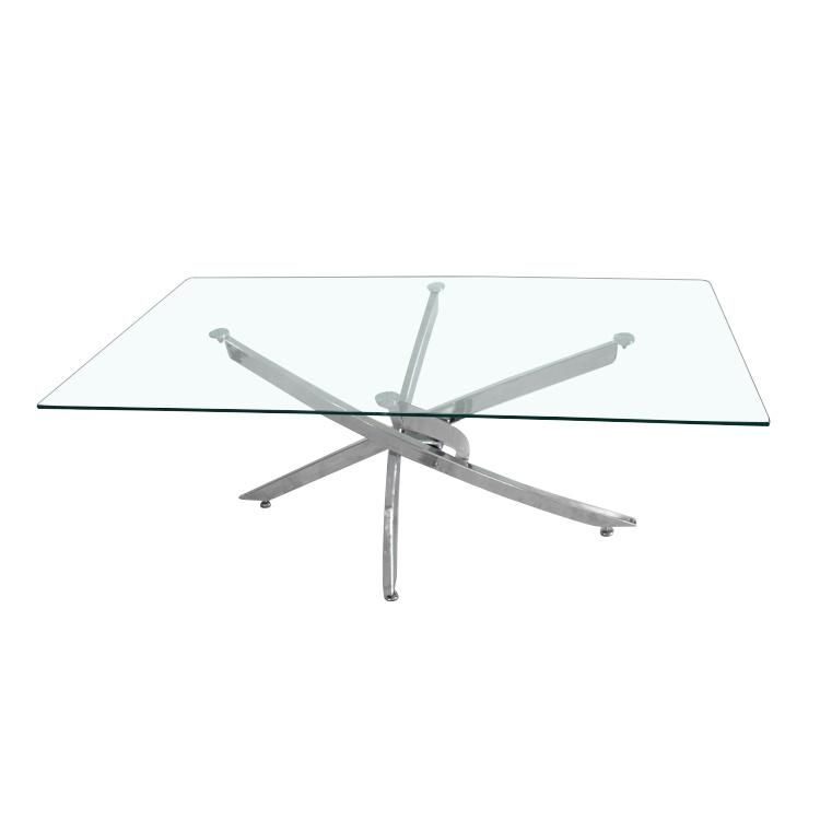 modern Home Square Glass Stainless Steel Frame Dining Table