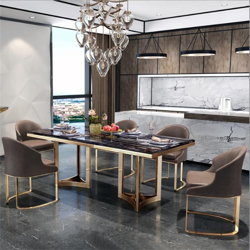 Nordic Light Luxury Marble Metal Dining Table Combination Modern Minimalist