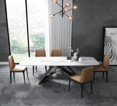 Modern Unique Design Marble Dining Table PU Leather Chair Dining Furniture Set