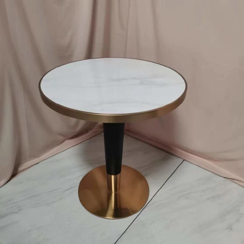High Quality Black Tile Top Round Table Restaurant Coffee Shop Dining Table Black Marble Table