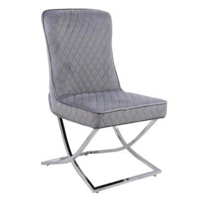 Home Furniture Velvet Upholstered Casual Living Room Dining Chair with X Shape Metal Legs