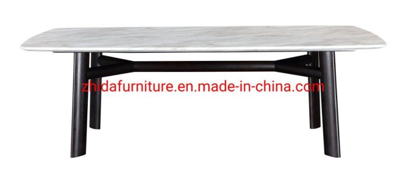 Black Wooden Base White Marble Top Dining Room Furniture Dining Table