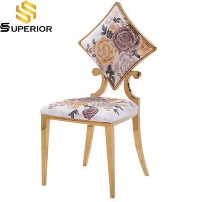 Modern Stainless Steel Wedding Dining Floral Cloth Cushion Event Chair