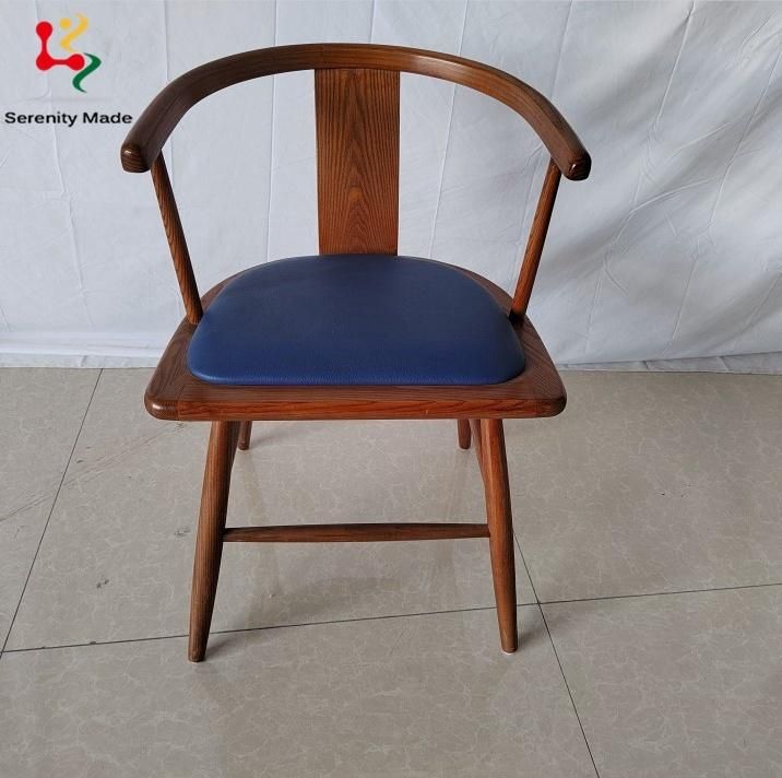 Wholesale Antique Design High Quality Restaurant Home Dining Room Solid Wood PU Leather Seat Dining Chair with Armrest