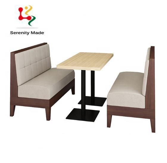 New Design Fast Food Restaurant Cafe Use Double Sides Fabric Leather Upholstery Seating Wood Frame Booth Sofa