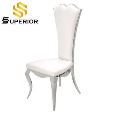 Modern English Faux Leather Cushion Dining Chair with Silver Frame
