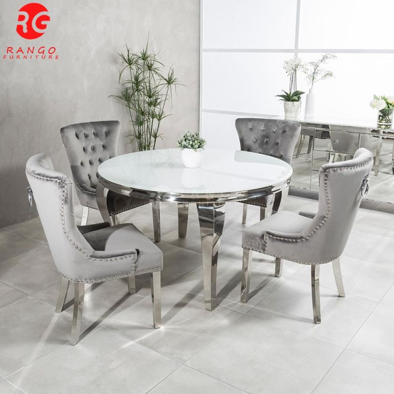 120cm Round Marble Top Dining Room Sets Dining Table with 6 Real Leather Dining Chairs Dt001-C