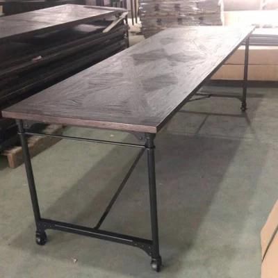 Kvj-7224b Black Rectangle Movable Steel Base Dining Table