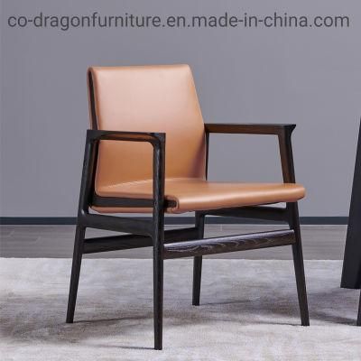 Fashion Wooden Dining Furniture Ash Leather Dining Chair with Arm