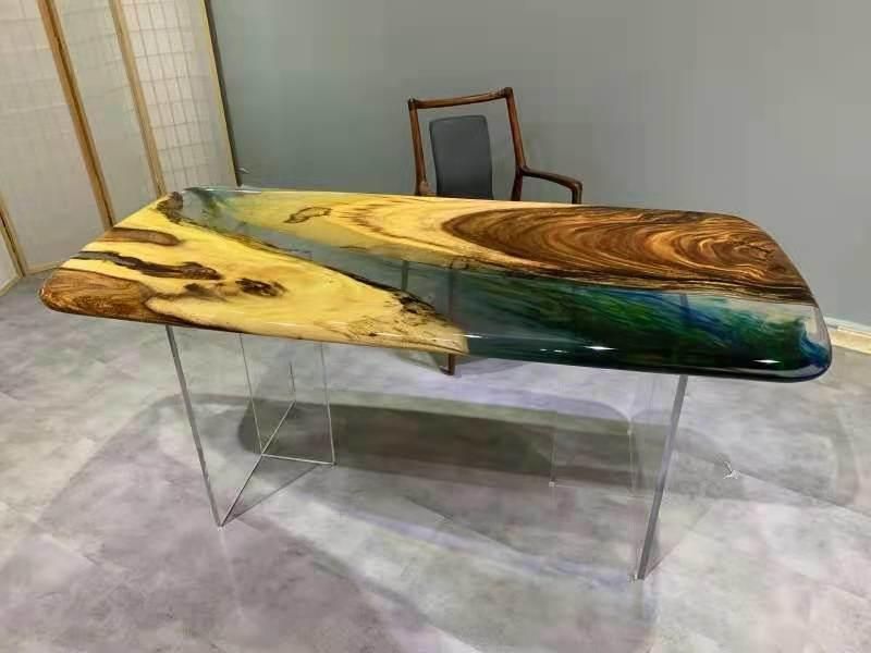 Walnut Wood Slab Clear Transparent Coffee Dining Table Home or Office Luxury