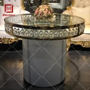 Event Furniture Stainless Steel Crystal Round Wedding Cake Decoration Table