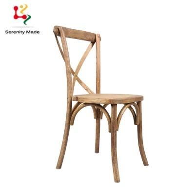 Wholesale Wedding Hire Banquet Event Use Restaurtant Stackable Antique Design Solid Wood Cross Back Wedding Dining Chair