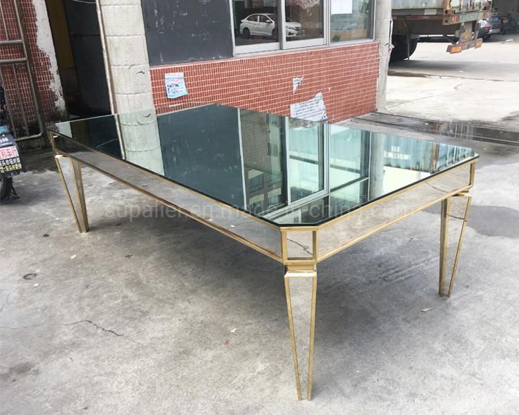 China Manufacturer Wholesale Outdoor Wedding Metal Frame Mirrored Glass Dining Table