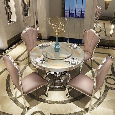Wholesale Price Wedding Rose Gold Kitchen Leather Legs Modern Stainless Steel Round Back Dining Chair