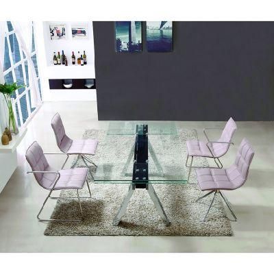 Extension Stainless Steel Glass Dining Room Furniture Dining Table Set