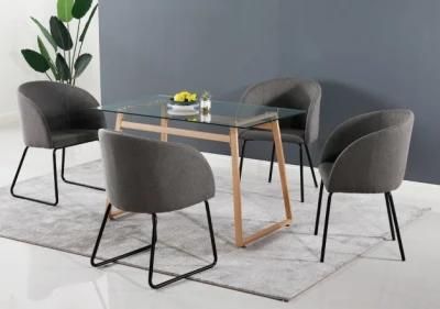 Home Furniture Glass Countertop Full Metal Frame Dining Table