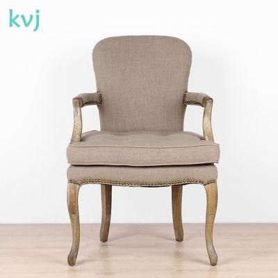 Kvj-7133 French Louis Antique Upholstery Beige Solid Wood Armchair