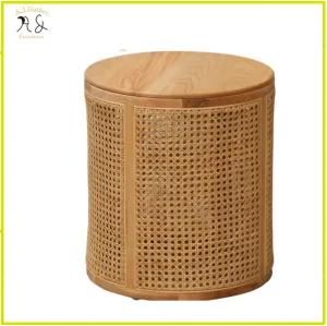 Modern Vintage Style Rattan Wicker Wood Storage Round Side Table Garden Furniture