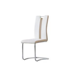 White Elegant Leather Upholstered Seat High Back Chrome Legs Dining Chair