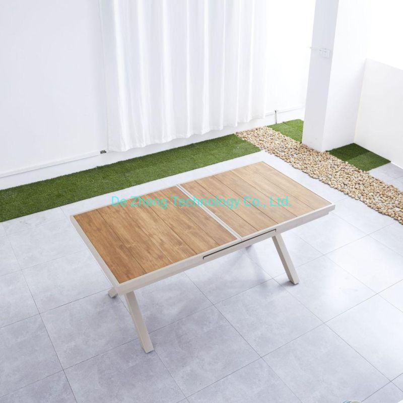 Leisure Facilities Garden Detachable and Assembled Cartons Extendable Table Outdoor Furniture Poly Wood Metal Dining Table